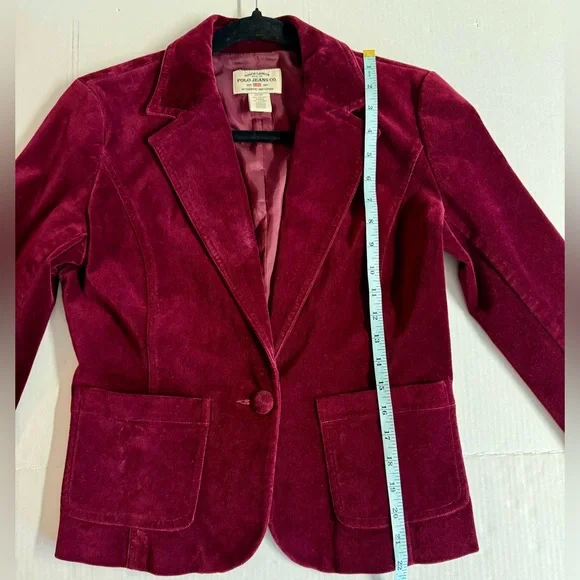Vtg Ralph Lauren-Elegant Ruby Red Velvet one button blazer with 2 pockets.Size M